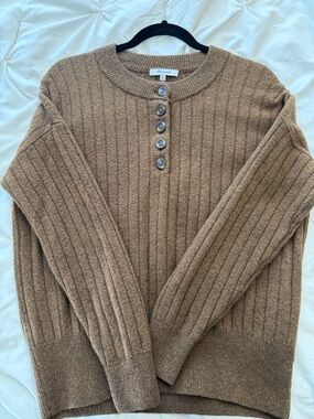 Madewell Wool Alpaca Blend Cherry Ribbed Henley Sweater - Size M
